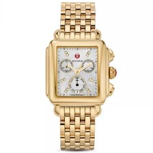 Michele Deco Day Diamond Watch Head, 33 x 35mm with 7-Link Watch Bracelet